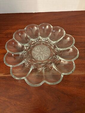 Vintage Anchor Hocking Presence Deviled Egg Plate Tray 10" Clear Glass Art Deco